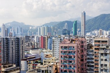 Hong kong hava görünümünü panorama ile kentsel gökdelenler
