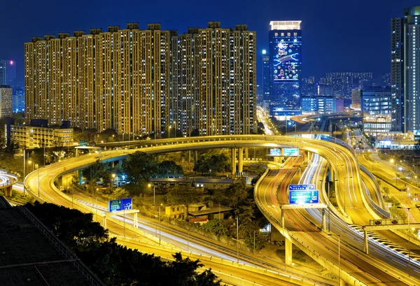 Wiadukt miasto nocą, hongkong — Zdjęcie stockowe