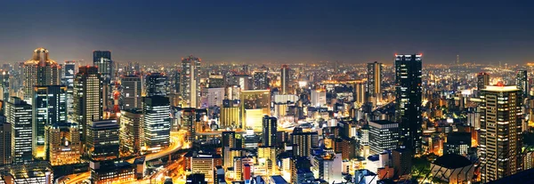 Panoramautsikt över osaka på natten, japan — Stockfoto