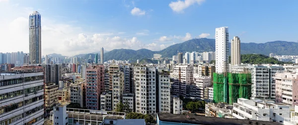 Hong kong Flygfoto panorama med urban skyskrapor — Stockfoto