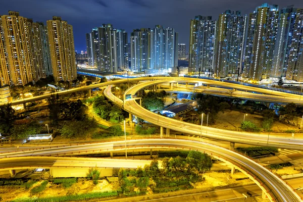 Város felüljáró éjjel, hongkong — Stock Fotó