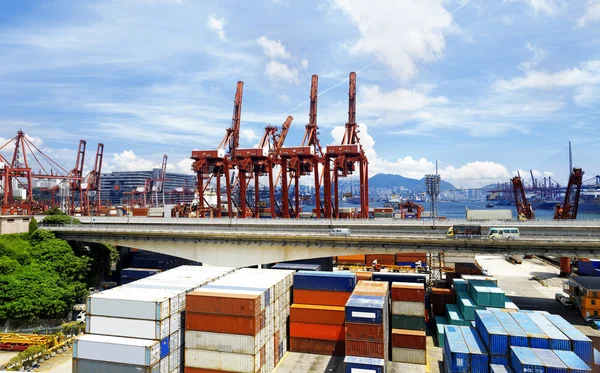 Port warehouse with containers and industrial cargoes — Stock Photo, Image