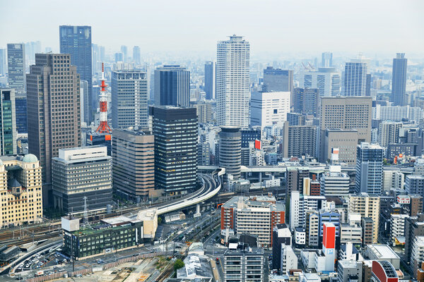 Dense skyline of Umeda District, Osaka, Japan