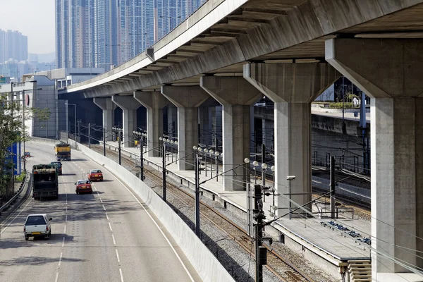 Overpasses de auto-estrada e trilhas de trem — Fotografia de Stock