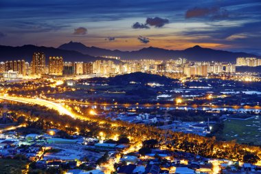 Hong kong yuen uzun şehir günbatımı