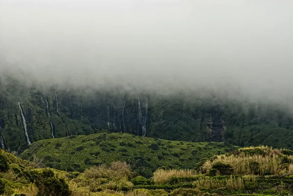 Bewölkte Berge von Flora und Fauna auf den Inseln — Stockfoto