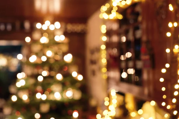 Impresión Borrosa Habitación Navidad Con Árbol Navidad Iluminación Del Armario — Foto de Stock