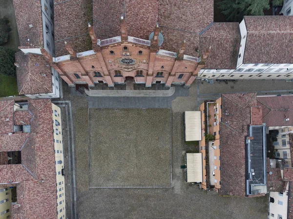 Drone Widok Średniowieczne Miasto Pavia Włoszech Piazza Del Carmine Carmine — Zdjęcie stockowe