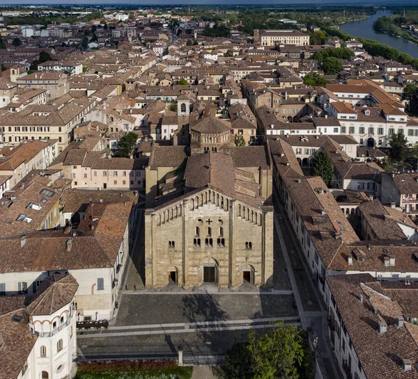 Vista Drone Cidade Medieval Pavia Itália Igreja São Miguel San — Fotografia de Stock