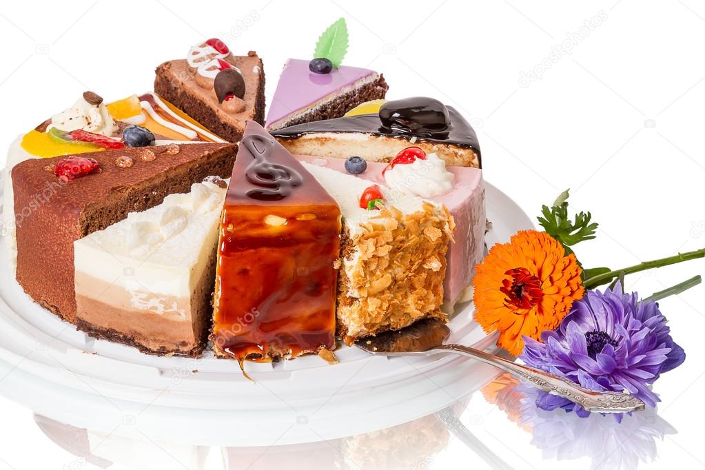 Different pieces of cake and flower