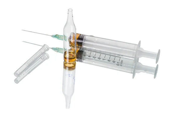 Syringe and vial on white — Stock Photo, Image