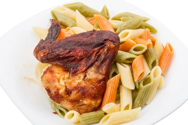 Chicken wing with penne pasta — Stock Photo, Image