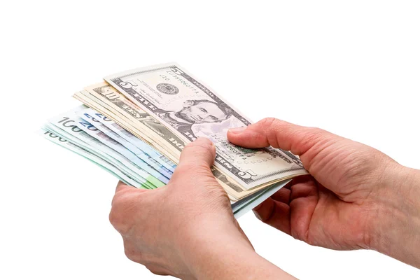 Hand with euro and dollar — Stock Photo, Image