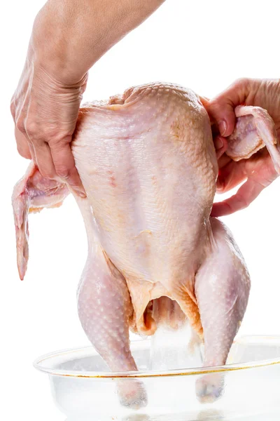 Rauwe kip voor het grillen op wit — Stockfoto