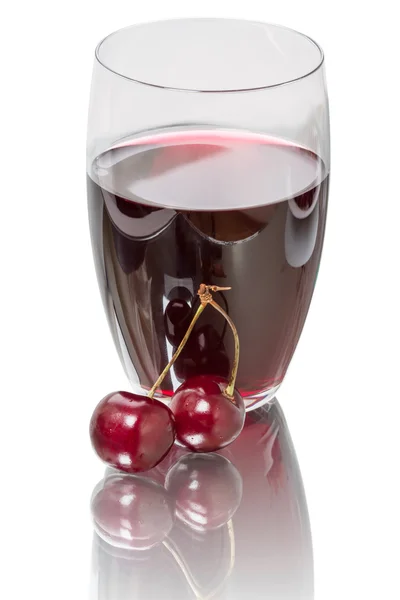 Two cherries and cherry juice — Stock Photo, Image