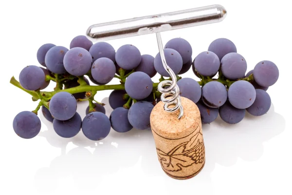 Corkscrew and grape — Stock Photo, Image