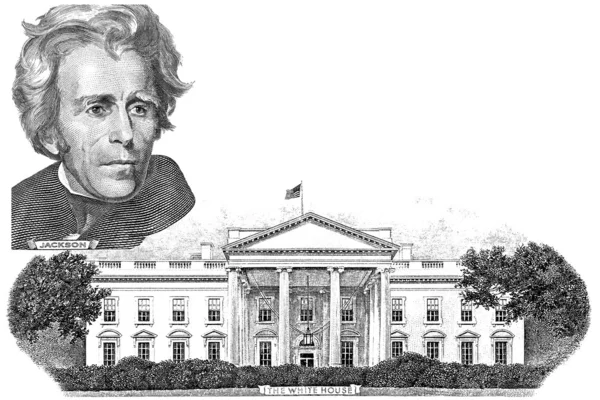 Gravura de Andrew Jackson e Casa Branca — Fotografia de Stock