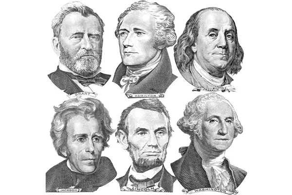 Six presidents with dollar bills — Stock Photo, Image