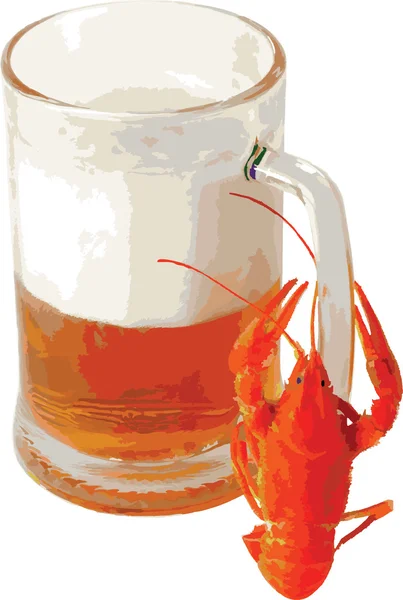 Beer and crawfish (vector) — Stock Vector