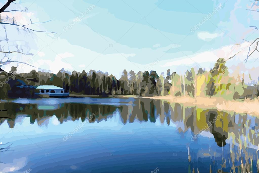 Lake House - watercolor (vector)