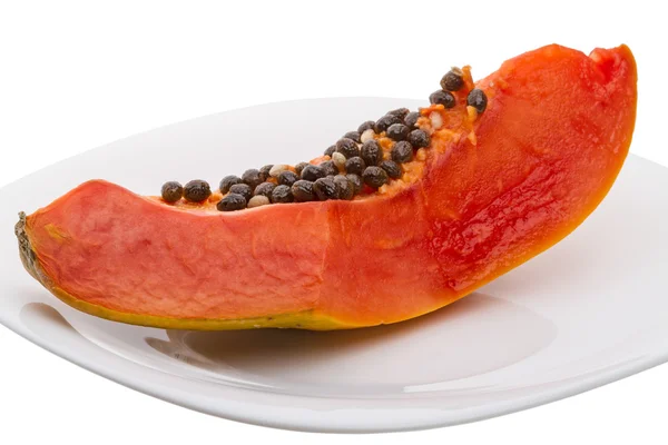 Rebanada de papaya en un plato blanco —  Fotos de Stock