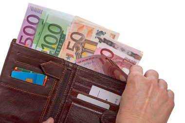 m-cüzdan ile euro banknot ile el