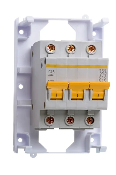 Circuit Breaker three phase on white — Stock Photo, Image