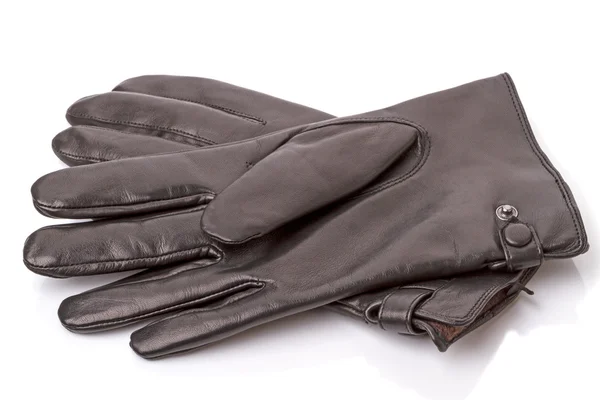 Černé kožené rukavice na bílém pozadí — Stock fotografie