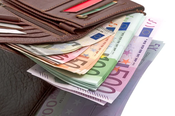 Bolsa com notas de euro — Fotografia de Stock
