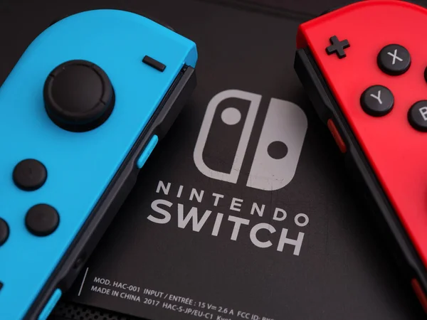 Tambow Russische Föderation September 2021 Rückseite Der Nintendo Switch Videospielkonsole — Stockfoto