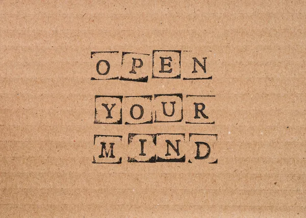 Carton Avec Des Mots Open Your Mind Made Black Alphabet — Photo