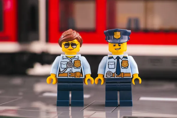 Tambov Federazione Russa Marzo 2021 Due Agenti Polizia Lego Piedi — Foto Stock