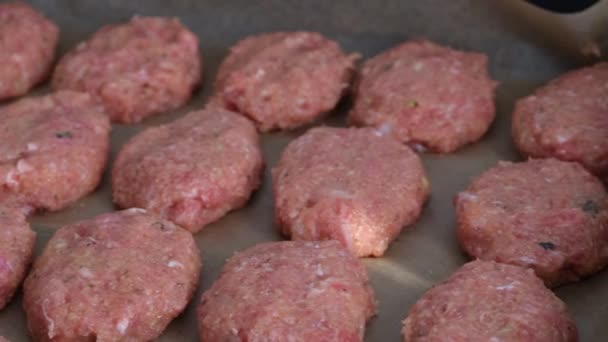 Raw Meat Cutlets Backing Tray Ready Cooked — Videoclip de stoc