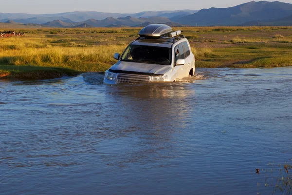 Crossing river in the Mongolia — Stock Photo, Image