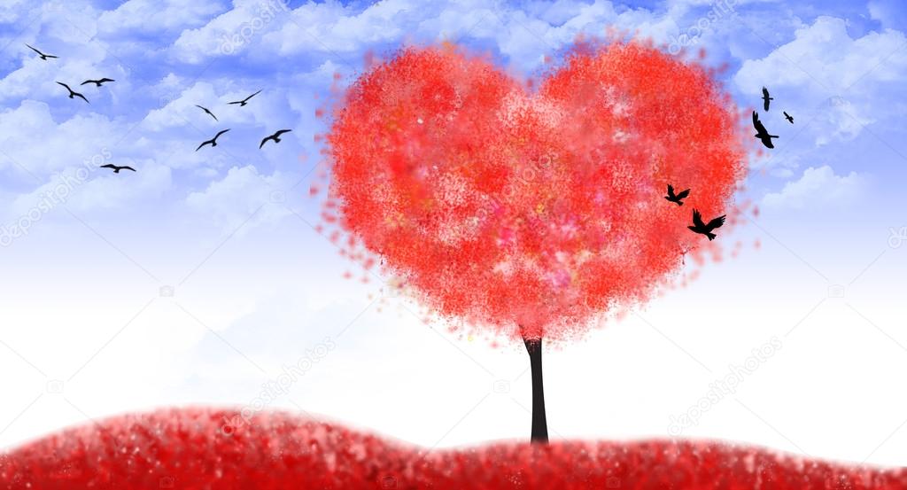 Valentine tree of heart shape, love - Illustration