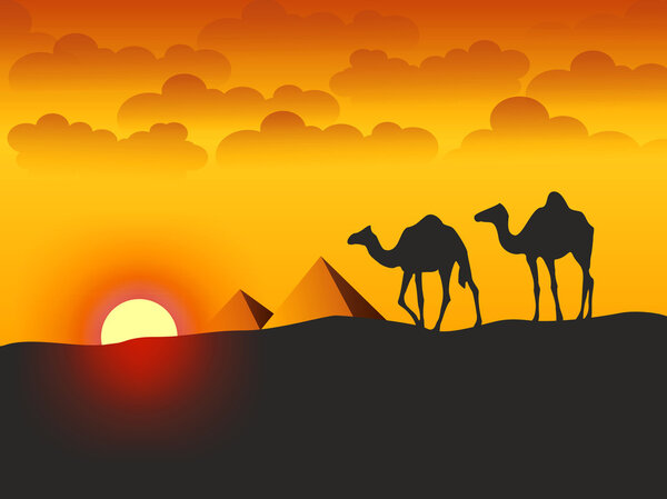 Верблюды и пирамиды - Иллюстрация
