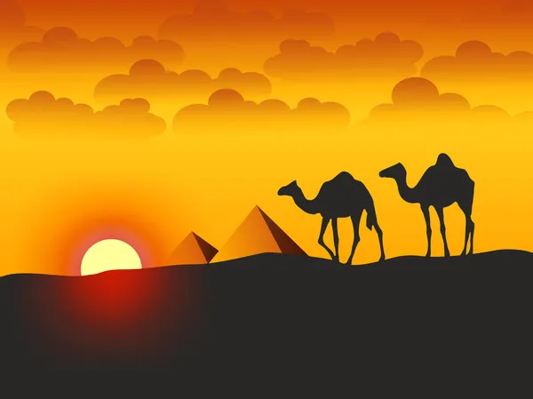 Camels and Pyramids - Illustration — Stock Photo, Image