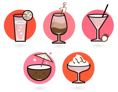 Retro içecekler beyaz (pembe ve kırmızı) izole ayarlayın )