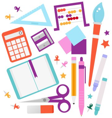 beyaz izole okul aksesuar seti