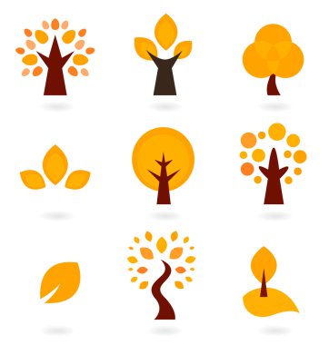 Autumn trees icons isolated on white ( orange ) clipart