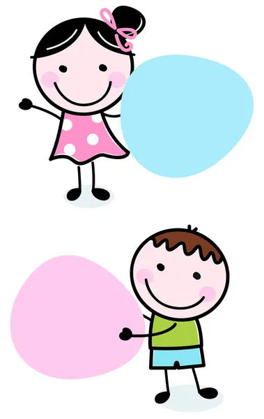 Doodle αγόρι και κορίτσι κρατώντας πανό κενό — Διανυσματικό Αρχείο