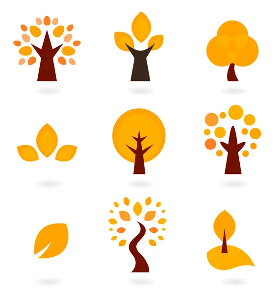 Iconos de árboles de otoño aislados en blanco (naranja  ) — Vector de stock