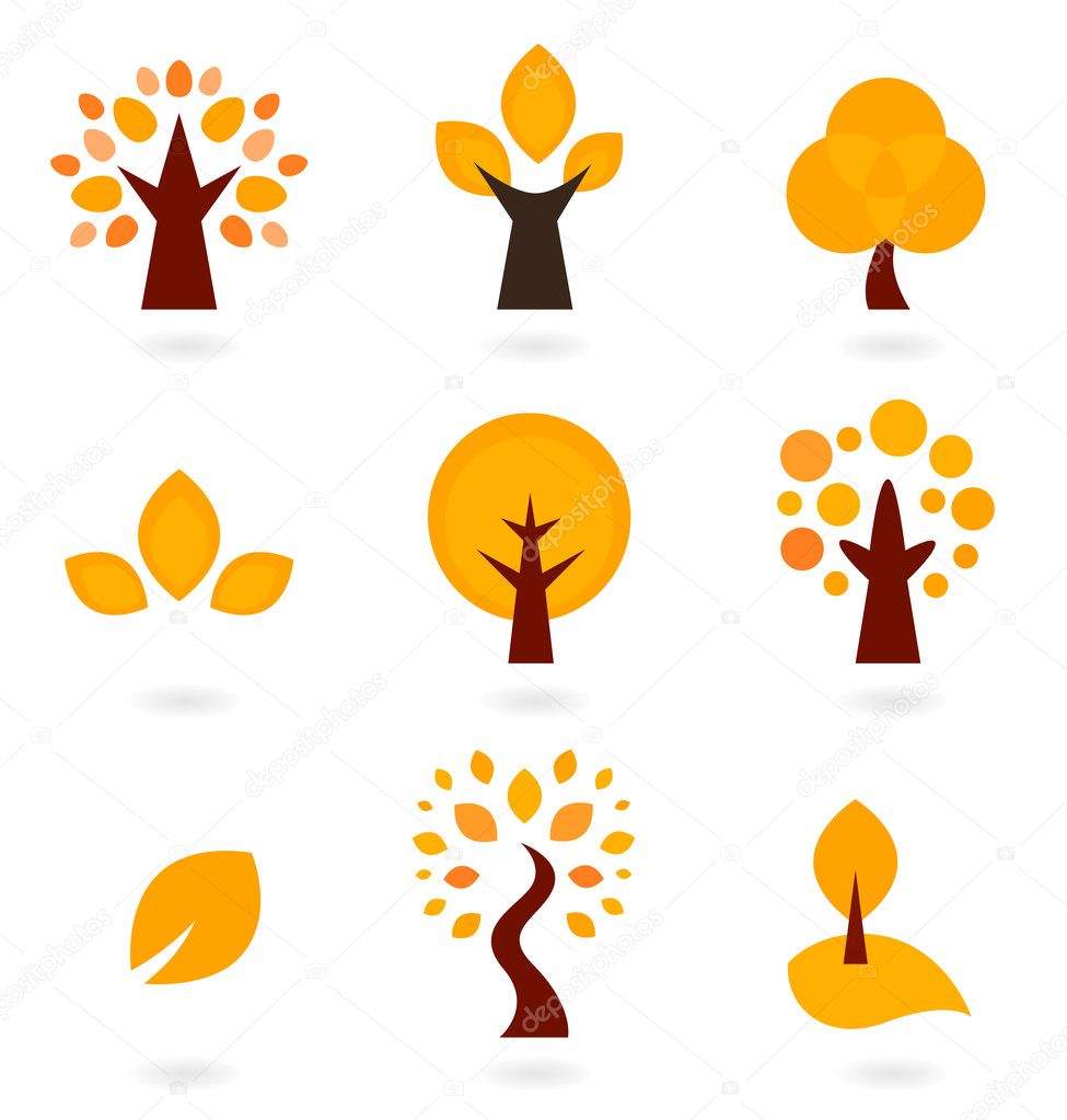 Autumn trees icons isolated on white ( orange )