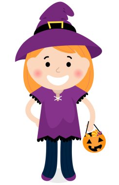 şirin halloween cadı kız beyaz izole