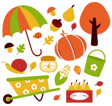 sonbahar Bahçe öğeleri kümesi üzerinde beyaz izole