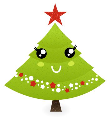 sevimli Noel ağacı karakter üzerinde beyaz izole