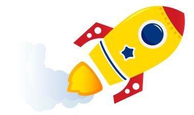 beyaz izole karikatür sarı roket uçan