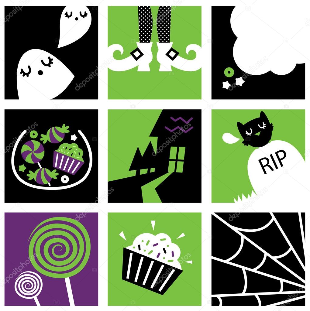 Nine halloween square icons collection