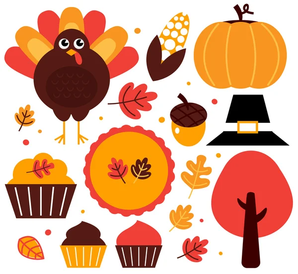 Colorful thanksgiving design elements isolated on white — Stock Vector