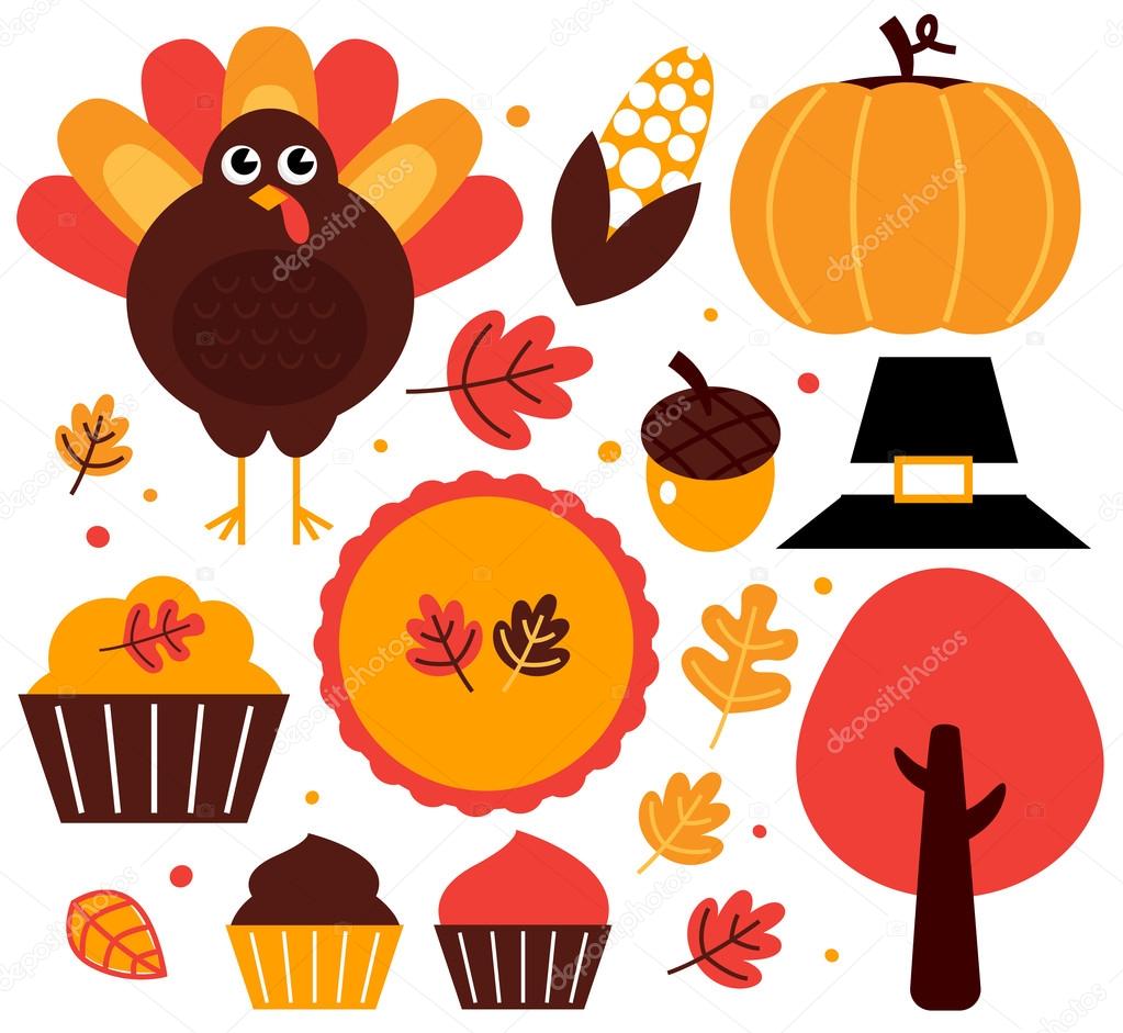 Colorful thanksgiving design elements isolated on white